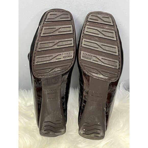 Stuart Weitzman Loafer Womens 5.5 Buckle Croc Embossed Patent Leather Brown - Picture 9 of 9